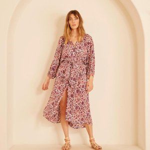 NWT Natalie Martin Alex Midi Dress in Bloom, Lapis/Coral, Size Medium